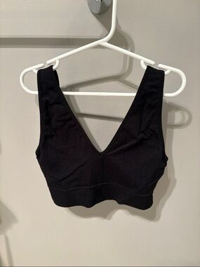 Aeropostale Black Ribbed V-Neck Sports Bralette